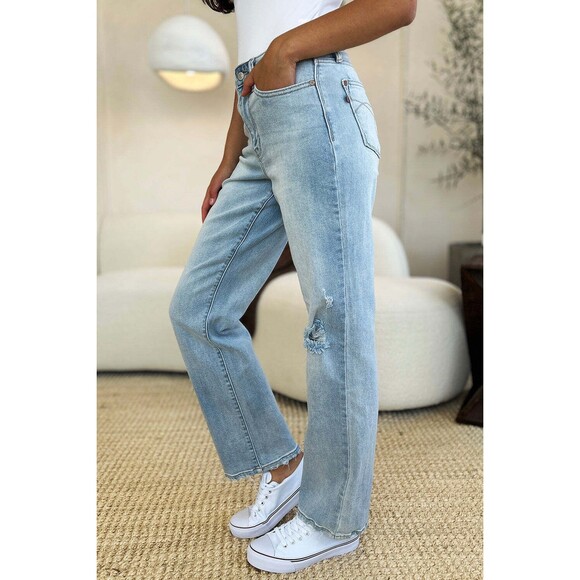Judy Blue High Waist Distressed Straight Jeans - Picture 4 of 13